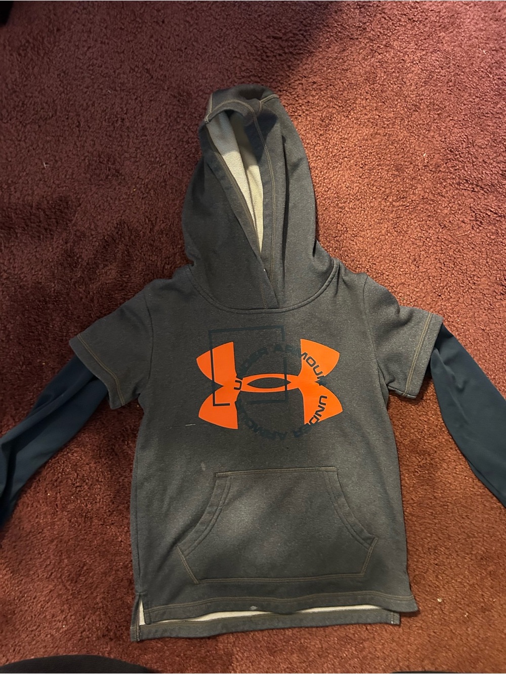 Under Armour Boys' Dark Gray Hoodie with Bright Orange Logo